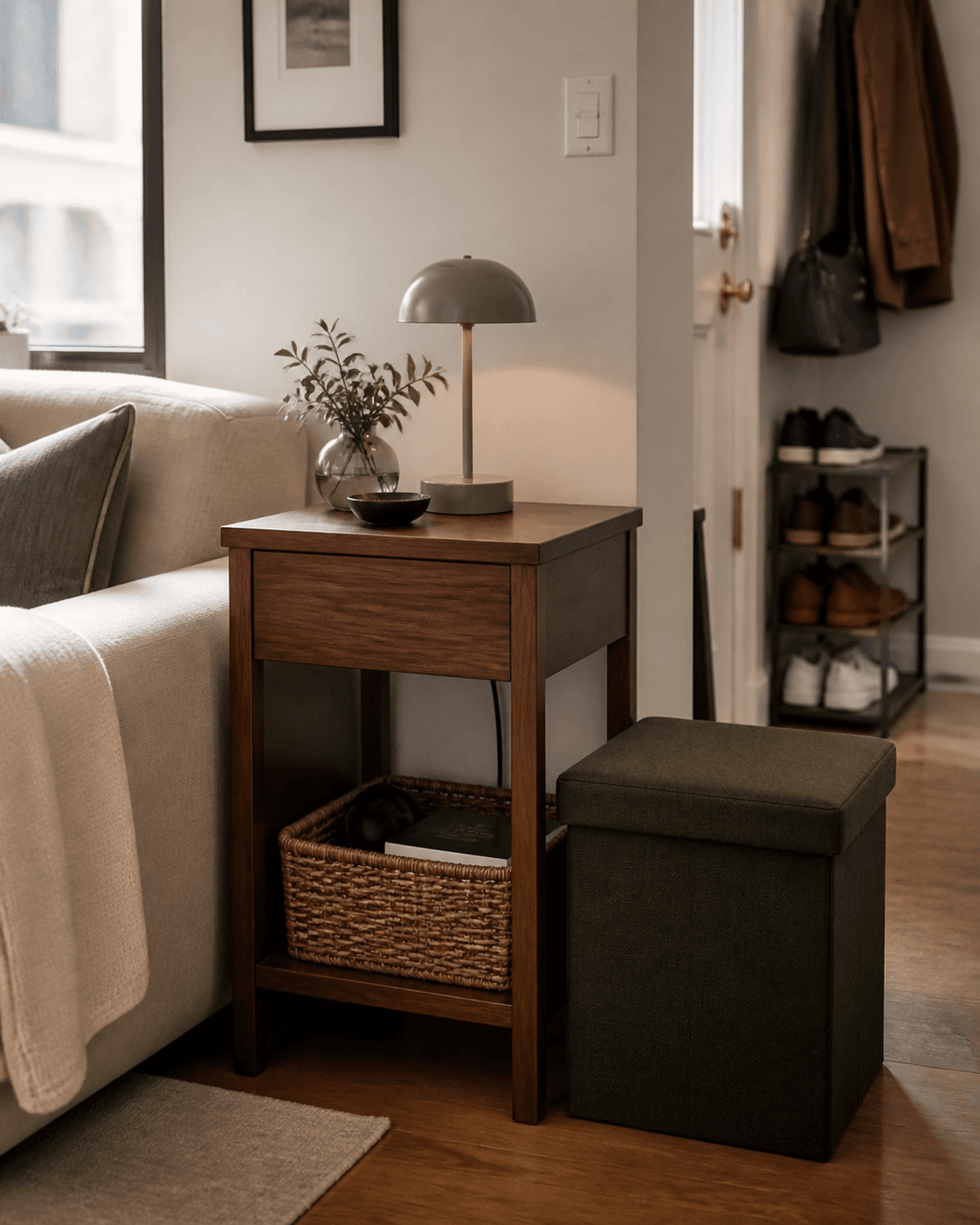 Organized corner in a compact apartment