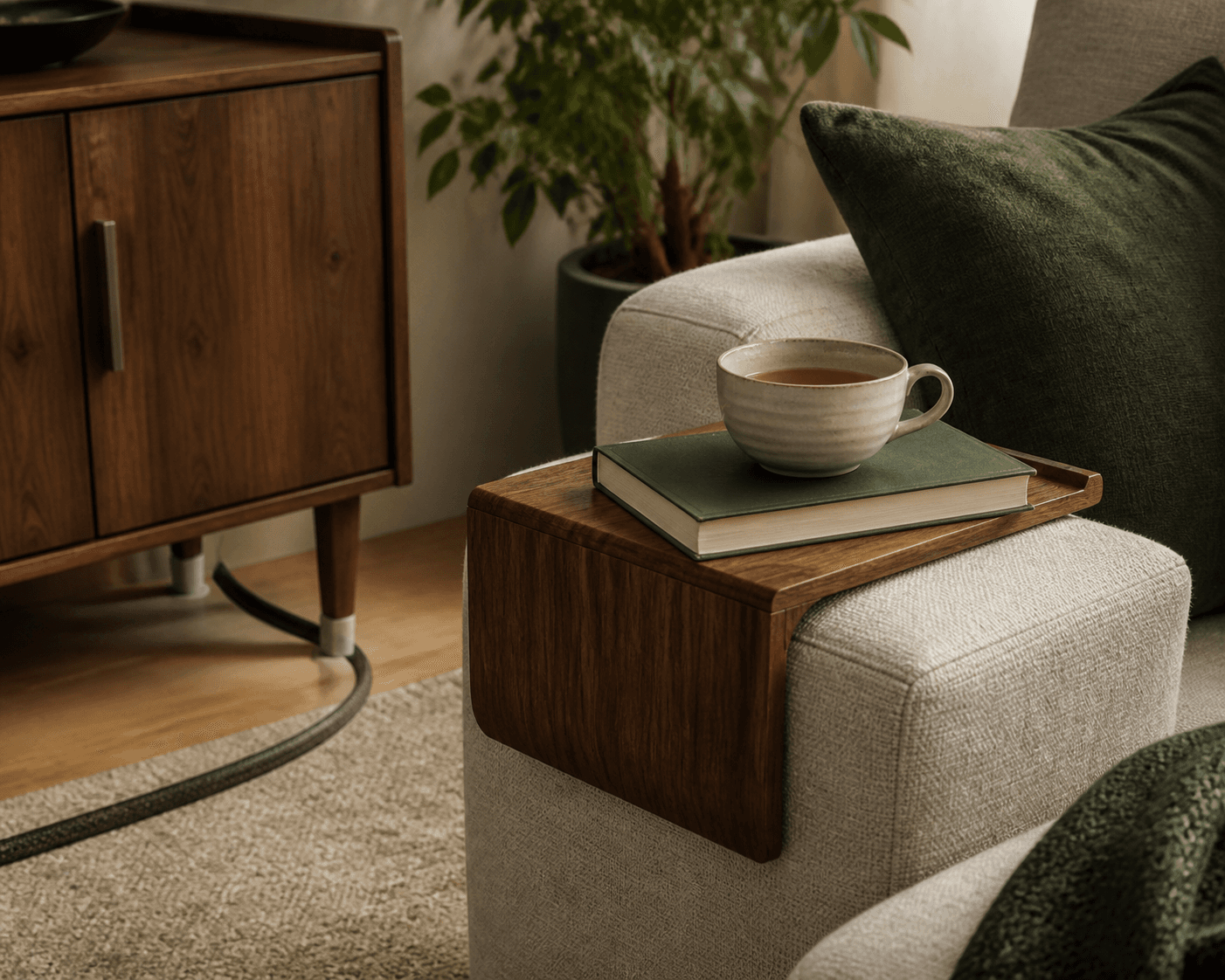 Sofa tray in a warm living room