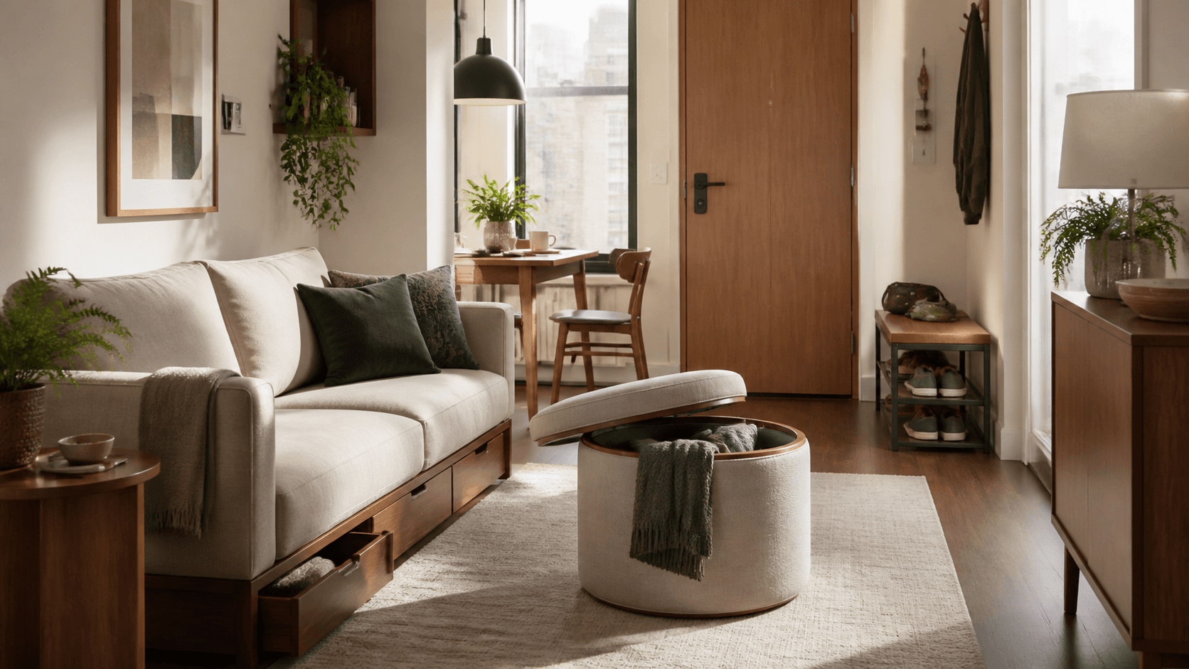 Warm compact apartment furnished in Elloryn Home style